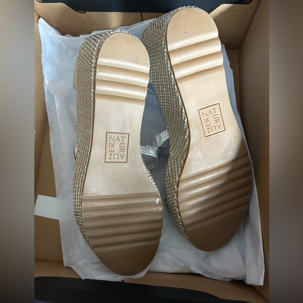Naturalizer Silver T-Strap Jeweled Espadrille Wedge Sandals - Picture 4 of 6